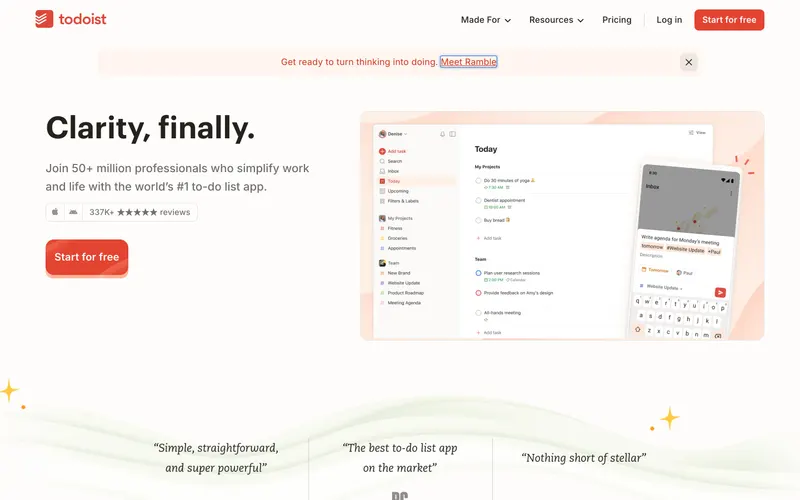Screenshot of the Todoist website