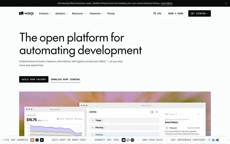 Screenshot of the Warp website