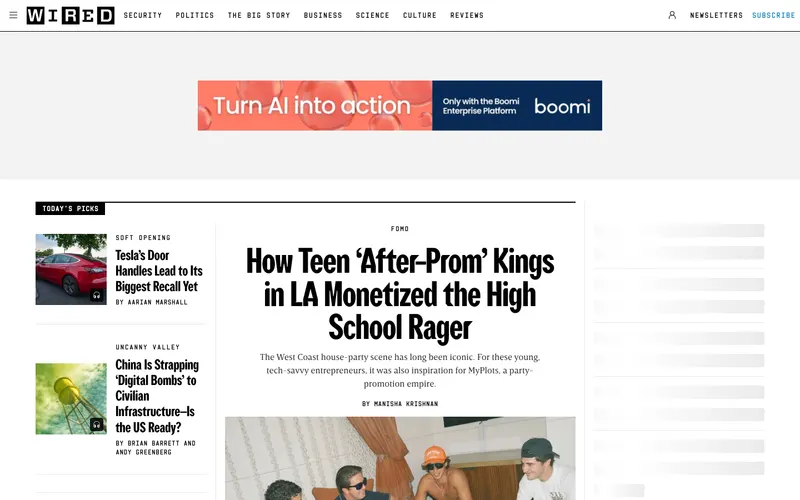 Screenshot of the WIRED website