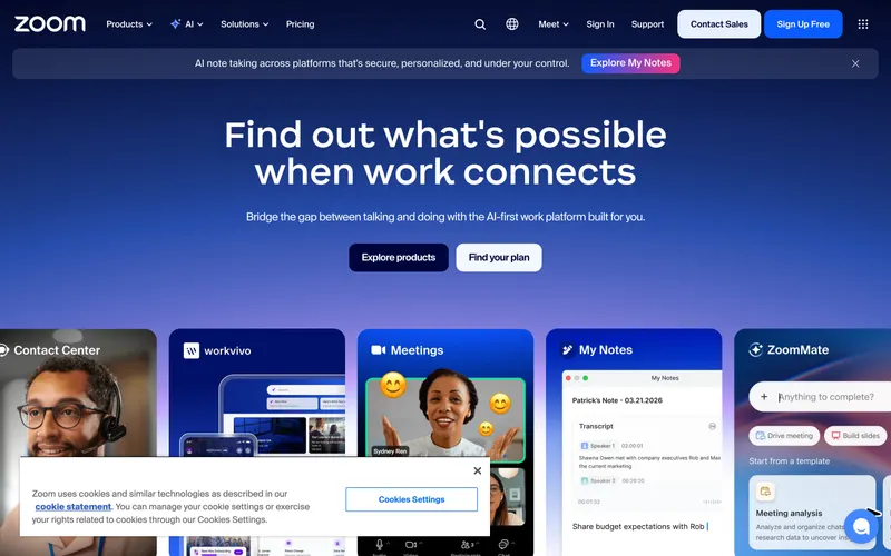Screenshot of the Zoom website